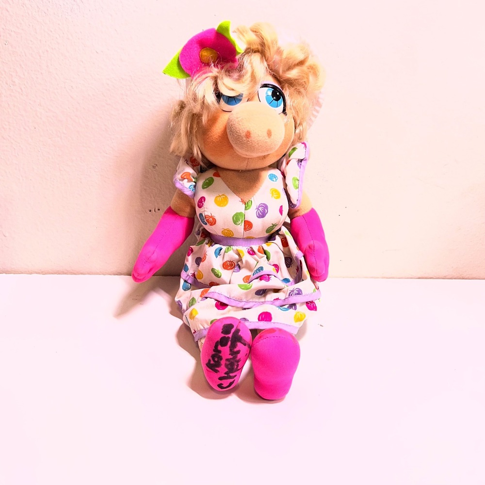 Kid Dimension 12" Miss Piggy Plush 1993 Muppets Fruit Dress Pink Gloves Vintage